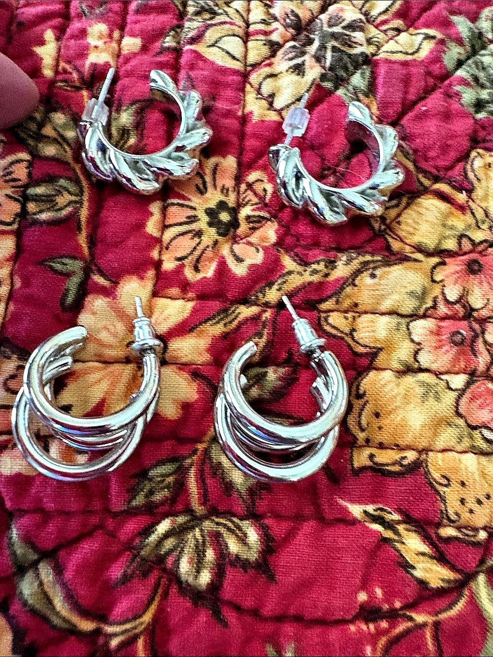 Two pairs Silver-Tone Hoop Earrings
